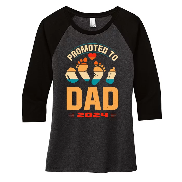 Promoted To Daddy 2024 Vintage Soon To Be New Dad Father Day Women's Tri-Blend 3/4-Sleeve Raglan Shirt