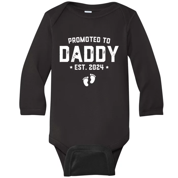 Promoted To Daddy Est. 2024 Baby Gift For New Daddy Baby Long Sleeve Bodysuit