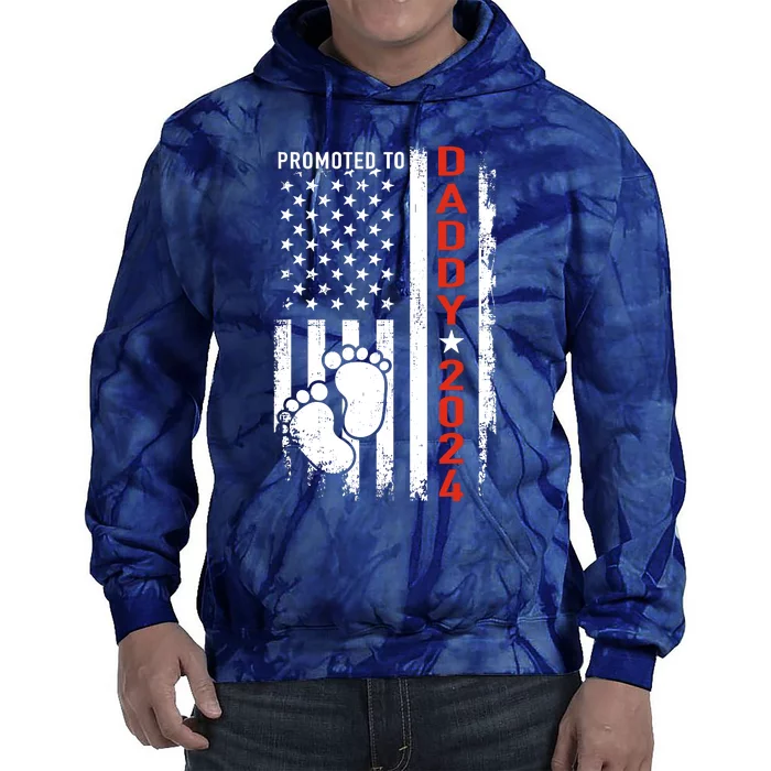 Promoted To Daddy 2024 Us American Flag Pregnancy Annouce Tie Dye Hoodie