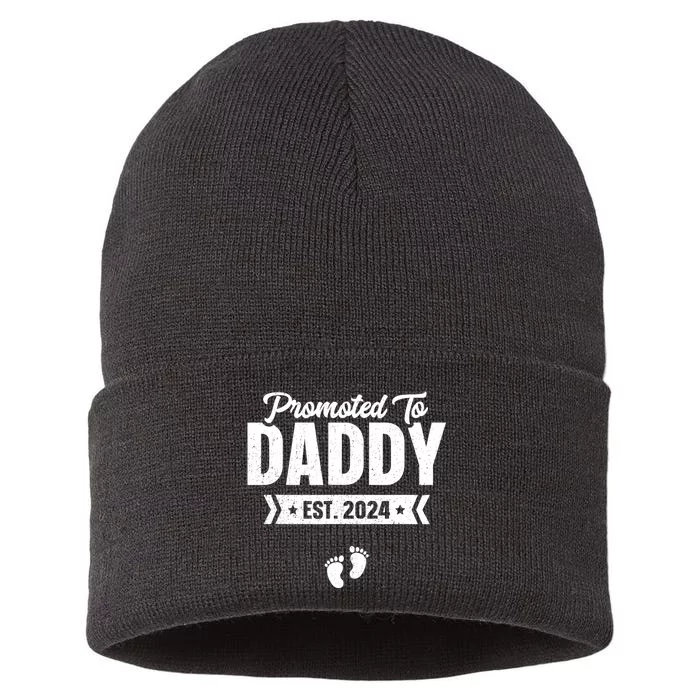 Promoted To Daddy Est. 2024 Baby Gift For New Daddy Sustainable Knit Beanie