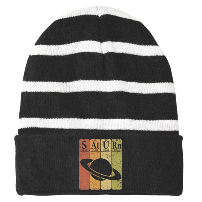 Periodic Table Elements Saturn Planet Space Nerd Striped Beanie with Solid Band