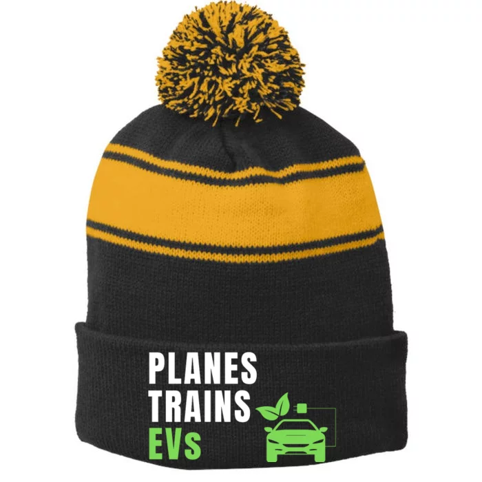 Planes Trains & ECars EV Owner Drive EVs Funny Electric Car Stripe Pom Pom Beanie