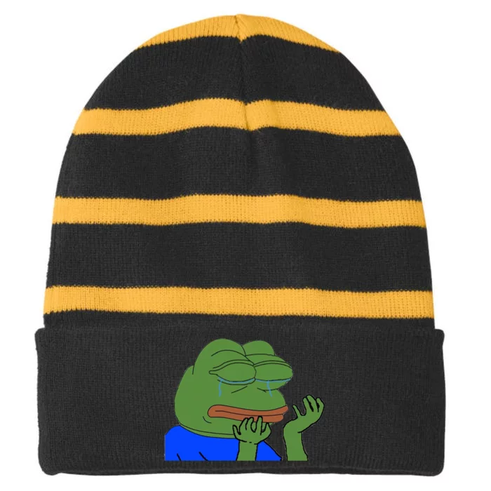 Pepehands Twitch Emote Striped Beanie with Solid Band