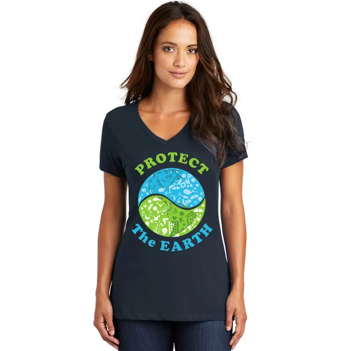 Protect The Earth Support Earth Day Gift Novelty Women's V-Neck T-Shirt