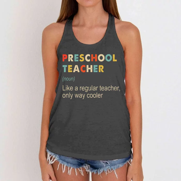 Preschool Teacher Funny Kindergarten Teacher Definition Women's Knotted Racerback Tank