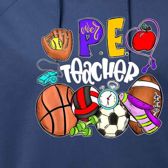 PE Teacher Funny Physical Education Teacher Back To School Performance Fleece Hoodie