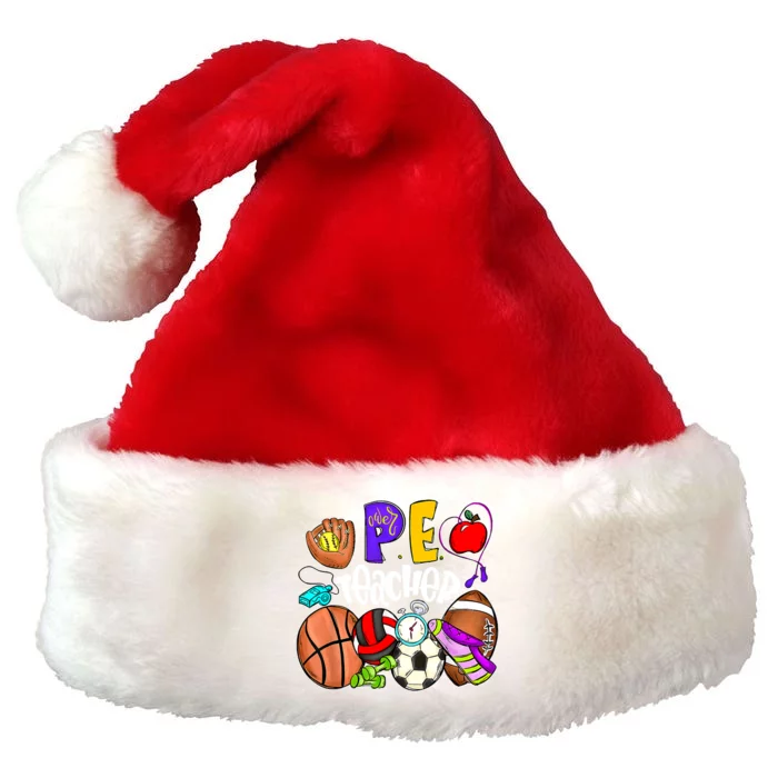 PE Teacher Funny Physical Education Teacher Back To School Premium Christmas Santa Hat