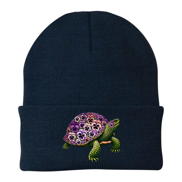 Pansies Turtle Flower Pansy Gardening Floral Knit Cap Winter Beanie