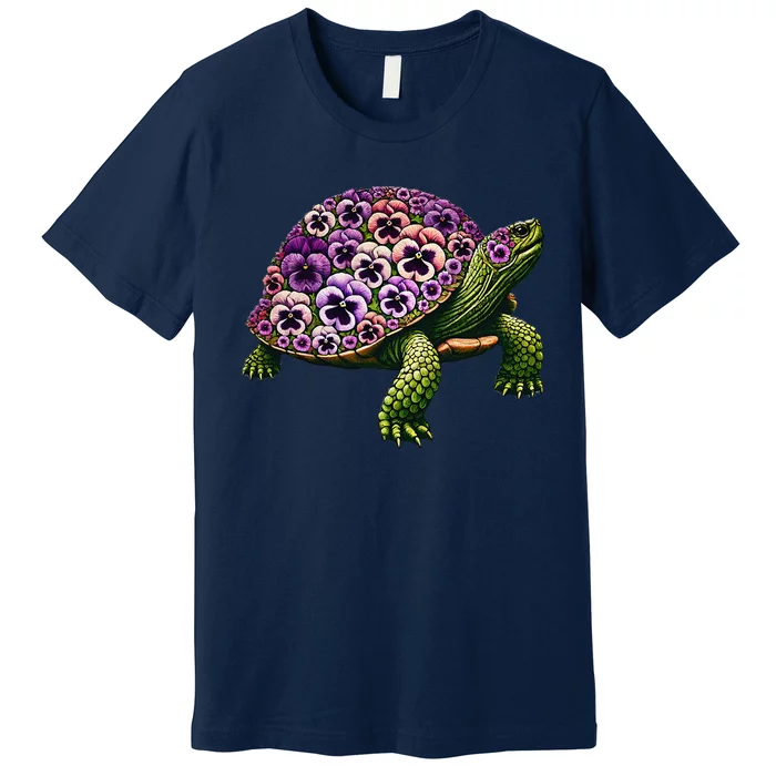 Pansies Turtle Flower Pansy Gardening Floral Premium T-Shirt