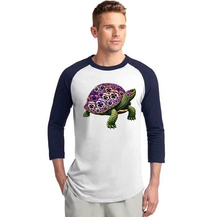 Pansies Turtle Flower Pansy Gardening Floral Baseball Sleeve Shirt