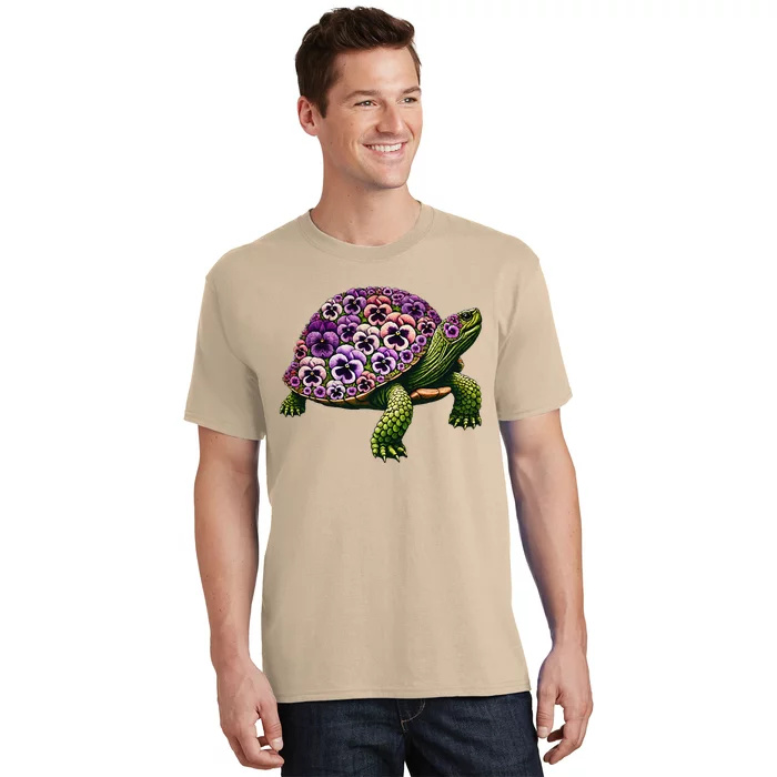 Pansies Turtle Flower Pansy Gardening Floral T-Shirt