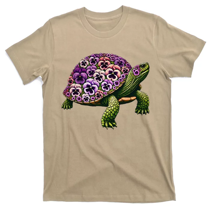 Pansies Turtle Flower Pansy Gardening Floral T-Shirt