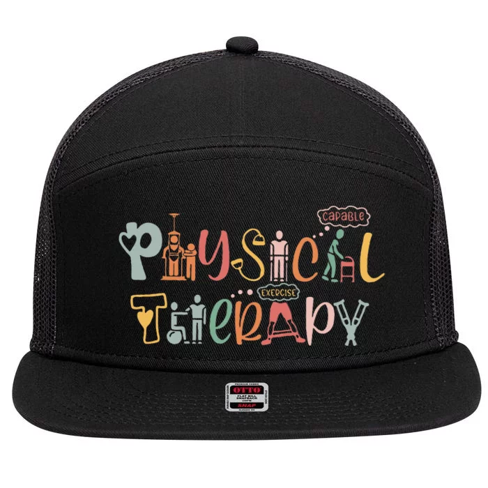 Physical Therapy Funny Physical Therapist PT Month 7 Panel Mesh Trucker Snapback Hat