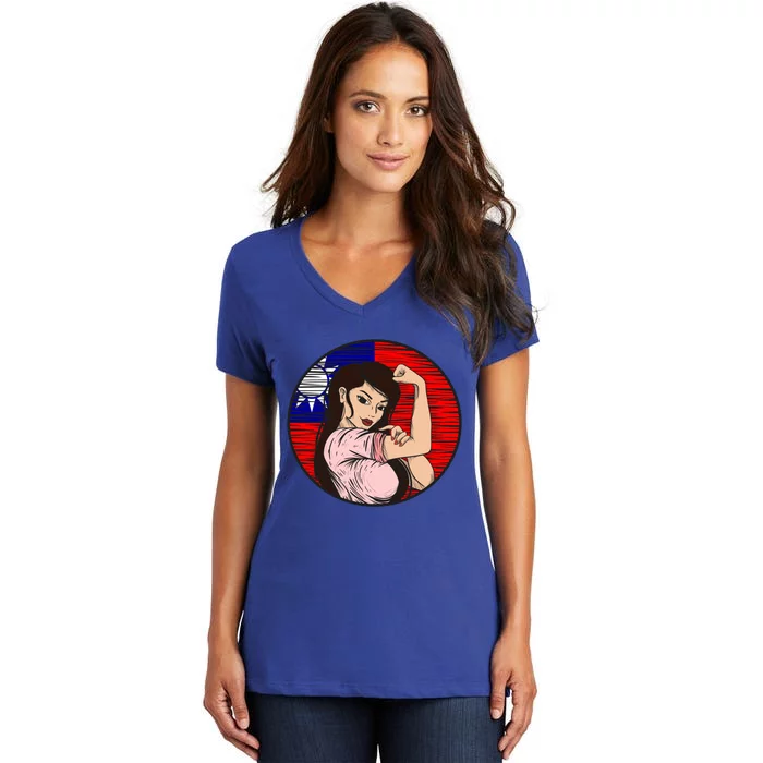 Patriotic Taiwanese Flag Taiwan Proud Taiwanese Gift Women's V-Neck T-Shirt