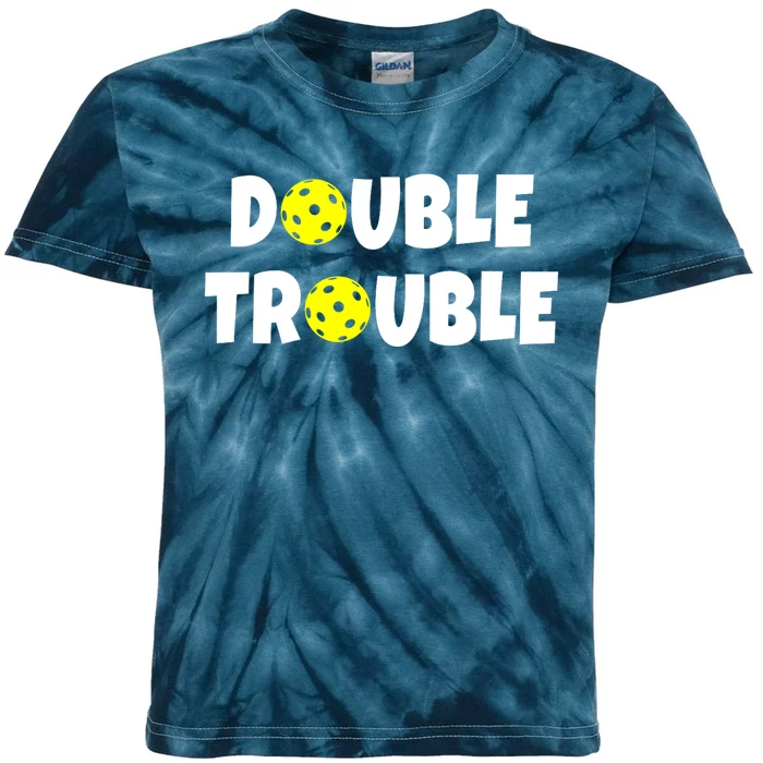 Pickleball Team Funny Double Trouble Gift Kids Tie-Dye T-Shirt