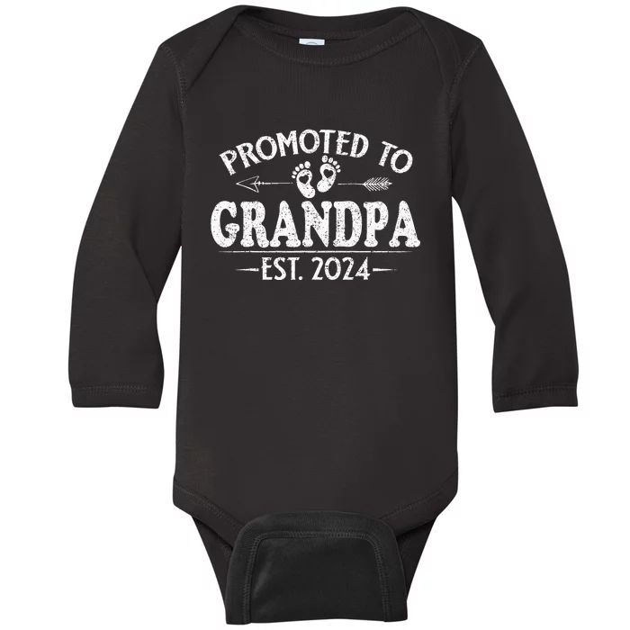 Promoted To Grandpa Est. 2024 Grandparents Baby Announcement Baby Long Sleeve Bodysuit