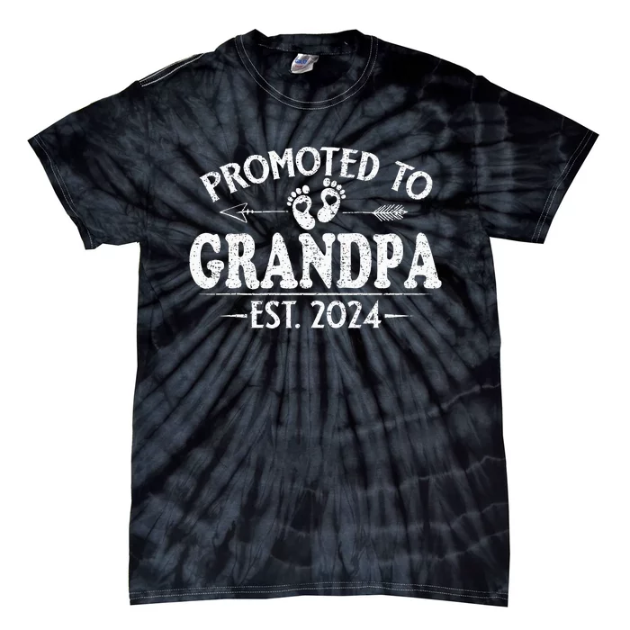 Promoted To Grandpa Est. 2024 Grandparents Baby Announcement Tie-Dye T-Shirt