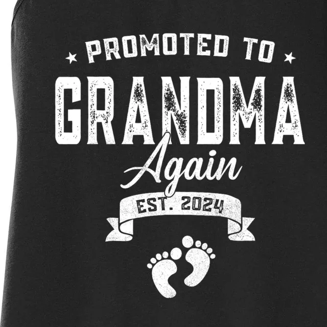 Promoted To Grandma Again Est. 2024 Pregnancy Announcement Women's Racerback Tank