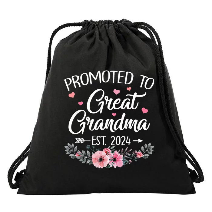 Promoted To Great Grandma Est 2024 First Time New Grandma Drawstring Bag