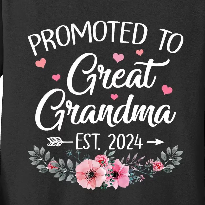 Promoted To Great Grandma Est 2024 First Time New Grandma Kids Long Sleeve Shirt