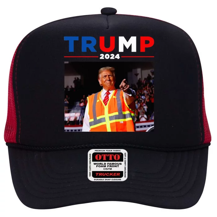 President Trump Garbage Truck Worker Vest Maga 2025 High Crown Mesh Trucker Hat