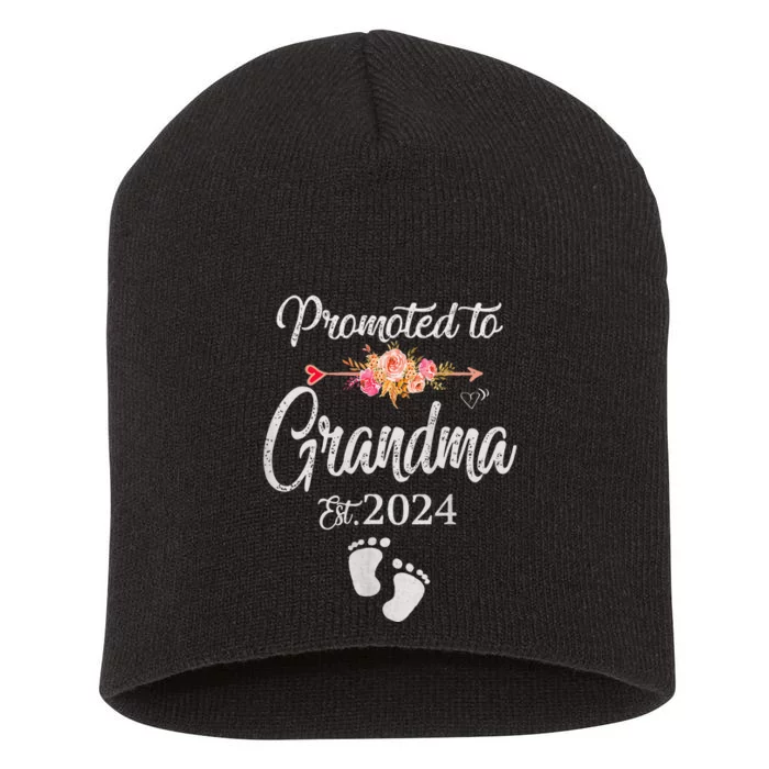 Promoted to Grandma Est 2024 Flower Mother's Day New Grandma Short Acrylic Beanie