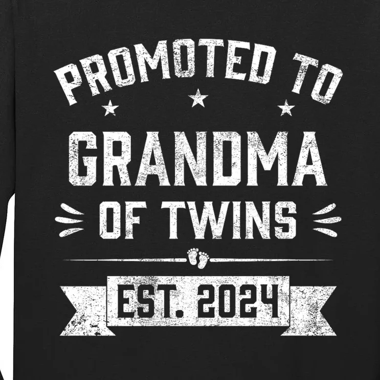 Promoted To Grandma Of Twins Est 2024 Twin Baby Shower Gifts Tall Long Sleeve T-Shirt