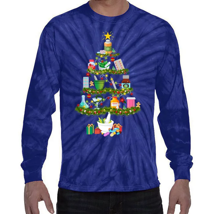 Pharmacy Tree Gift For Christmas Tie-Dye Long Sleeve Shirt