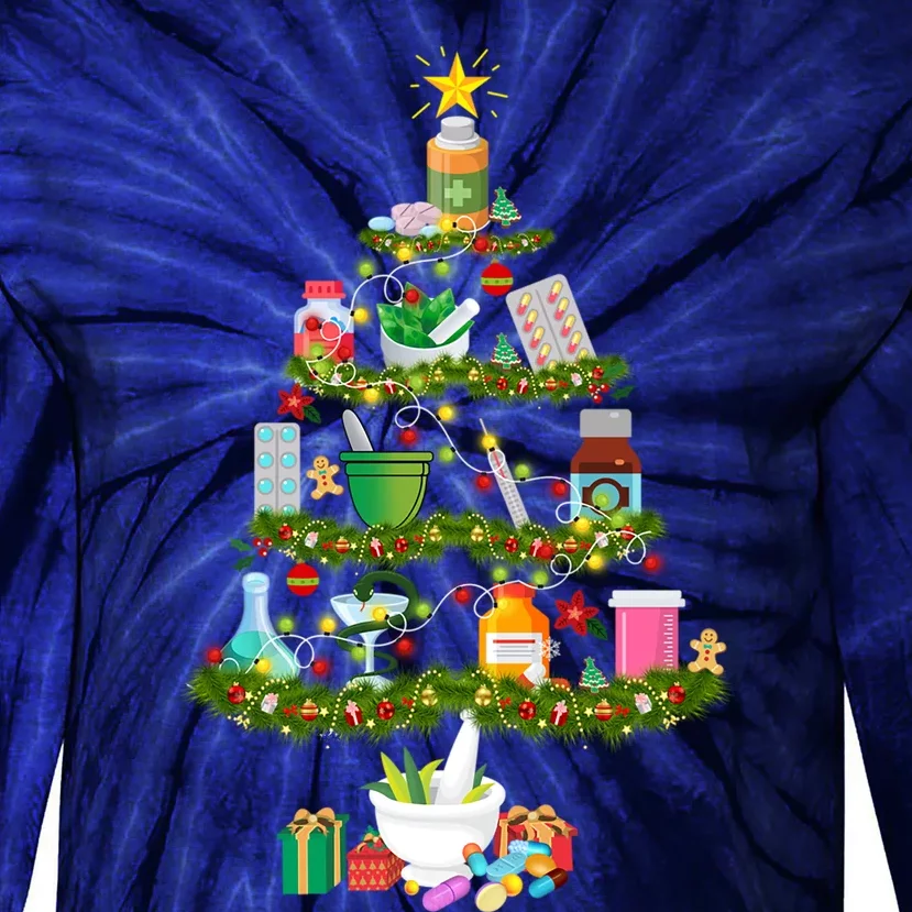 Pharmacy Tree Gift For Christmas Tie-Dye Long Sleeve Shirt