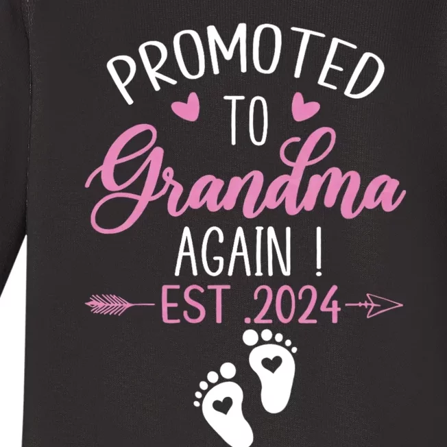 Promoted To Grandma 2024 Again Grandma Pregnancy Est 2024 Baby Long Sleeve Bodysuit