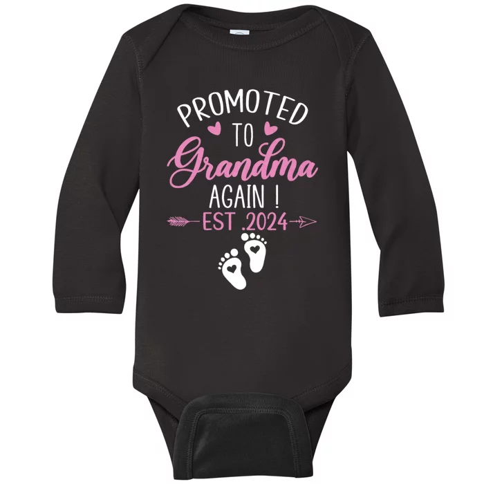 Promoted To Grandma 2024 Again Grandma Pregnancy Est 2024 Baby Long Sleeve Bodysuit