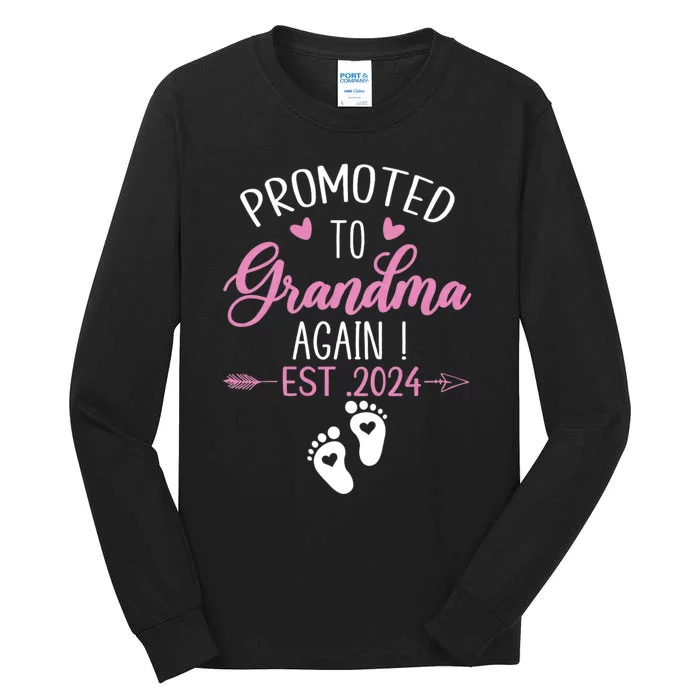 Promoted To Grandma 2024 Again Grandma Pregnancy Est 2024 Tall Long Sleeve T-Shirt