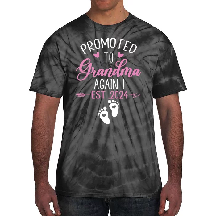 Promoted To Grandma 2024 Again Grandma Pregnancy Est 2024 Tie-Dye T-Shirt