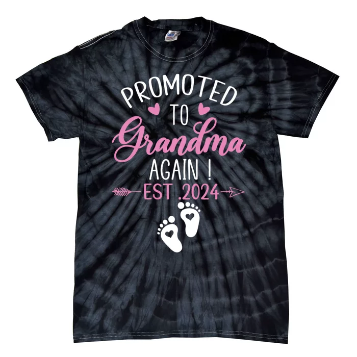 Promoted To Grandma 2024 Again Grandma Pregnancy Est 2024 Tie-Dye T-Shirt