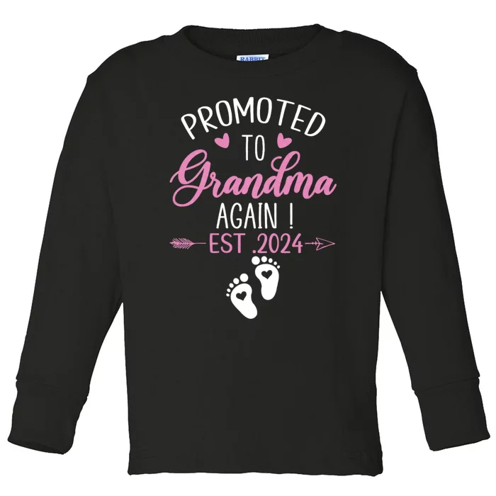 Promoted To Grandma 2024 Again Grandma Pregnancy Est 2024 Toddler Long Sleeve Shirt