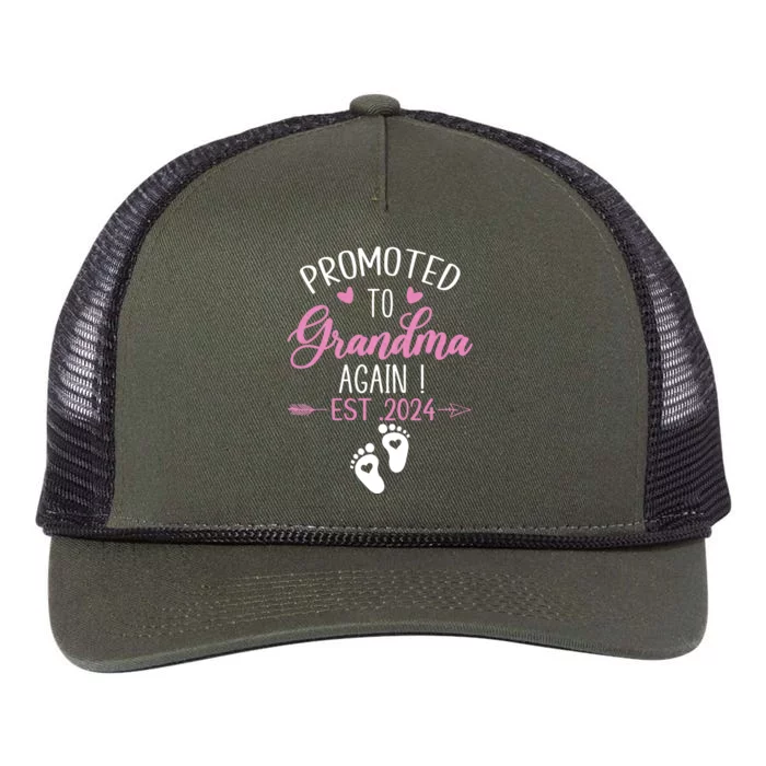 Promoted To Grandma 2024 Again Grandma Pregnancy Est 2024 Retro Rope Trucker Hat Cap