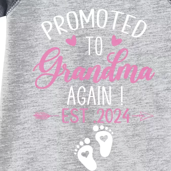 Promoted To Grandma 2024 Again Grandma Pregnancy Est 2024 Infant Baby Jersey Bodysuit