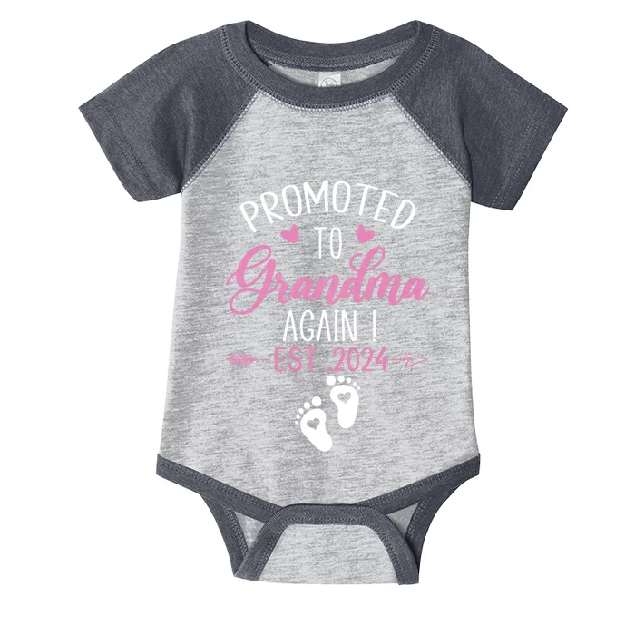 Promoted To Grandma 2024 Again Grandma Pregnancy Est 2024 Infant Baby Jersey Bodysuit