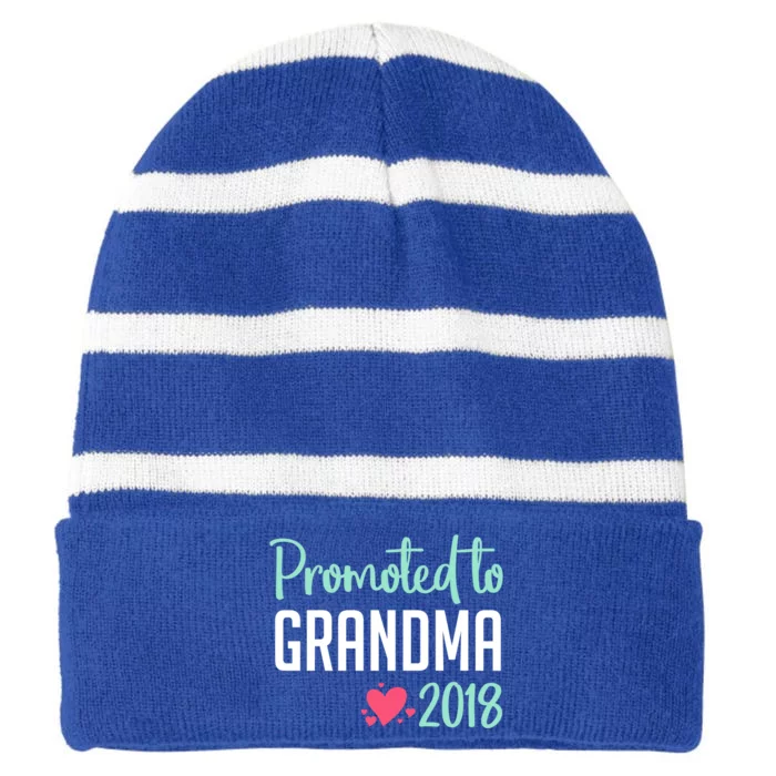 Promoted To Grandma 2018 Gift Grandmother Sweater Striped Beanie with Solid Band