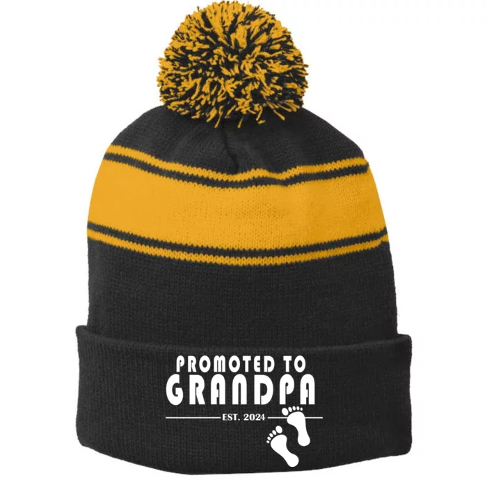 Promoted To Grandpa Established 2024 Stripe Pom Pom Beanie