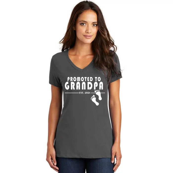 Promoted To Grandpa Established 2024 Women's V-Neck T-Shirt