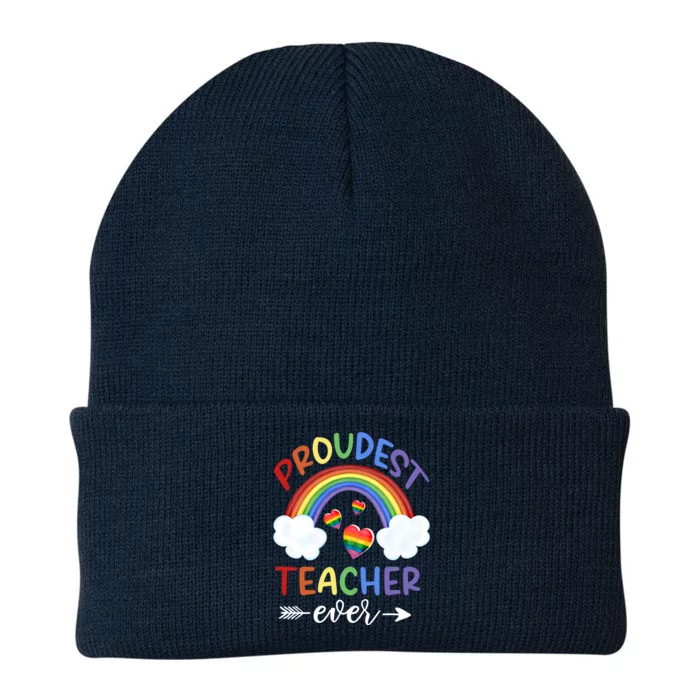 Proud Teacher Gay Pride Teaching Rainbow Flag Lgbtgreat Giftq Ally Gift Knit Cap Winter Beanie