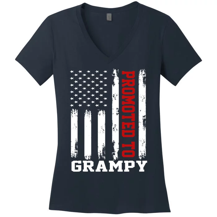 Promoted To Grampy Vintage Flag Soon To Be Grampy Fathers Women's V-Neck T-Shirt