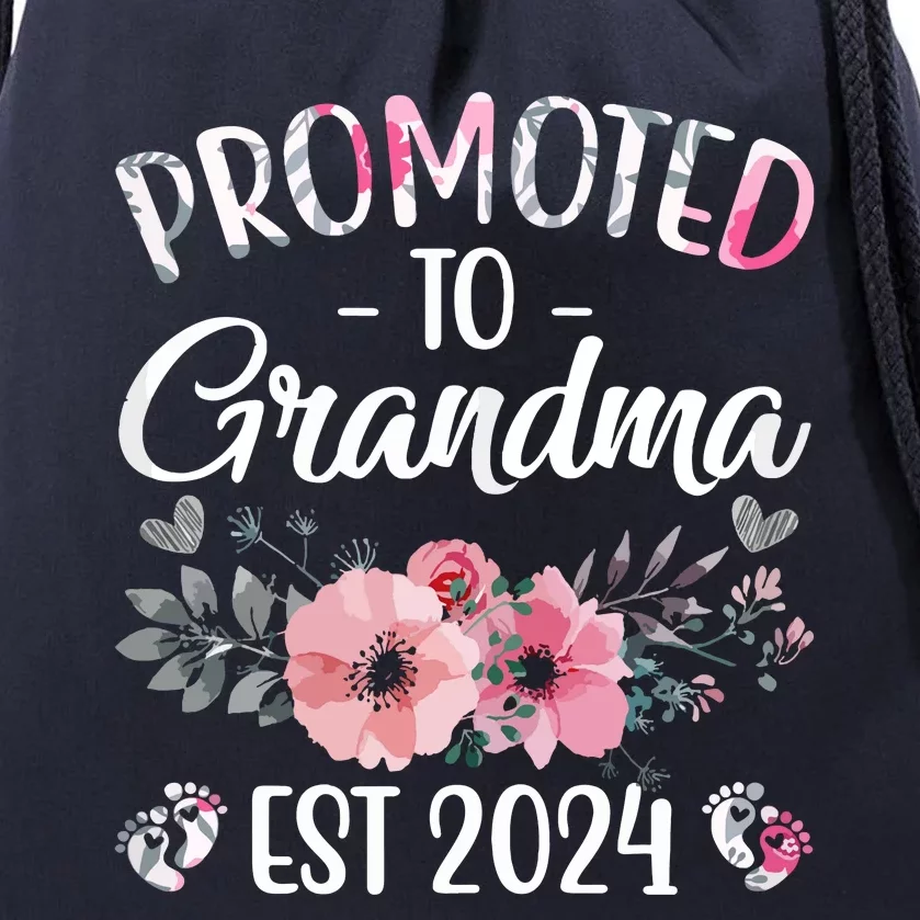 Promoted To Grandma Est 2024 Floral Pregnancy Announcement Drawstring Bag