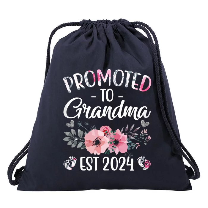 Promoted To Grandma Est 2024 Floral Pregnancy Announcement Drawstring Bag