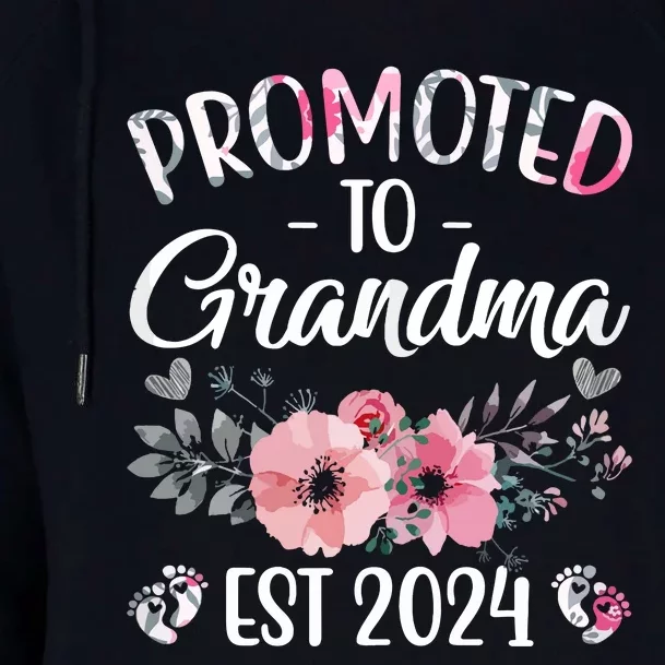 Promoted To Grandma Est 2024 Floral Pregnancy Announcement Womens Funnel Neck Pullover Hood