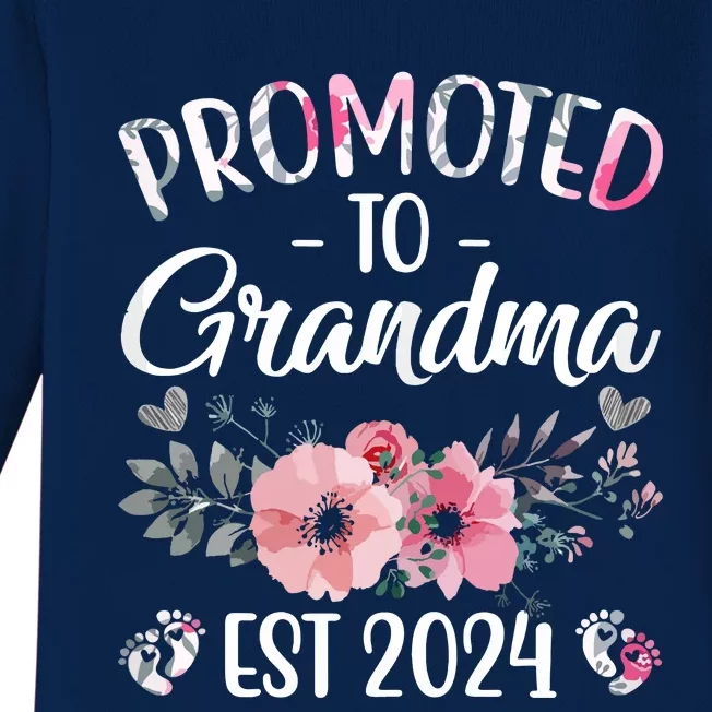 Promoted To Grandma Est 2024 Floral Pregnancy Announcement Baby Long Sleeve Bodysuit