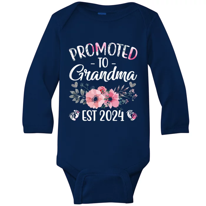 Promoted To Grandma Est 2024 Floral Pregnancy Announcement Baby Long Sleeve Bodysuit