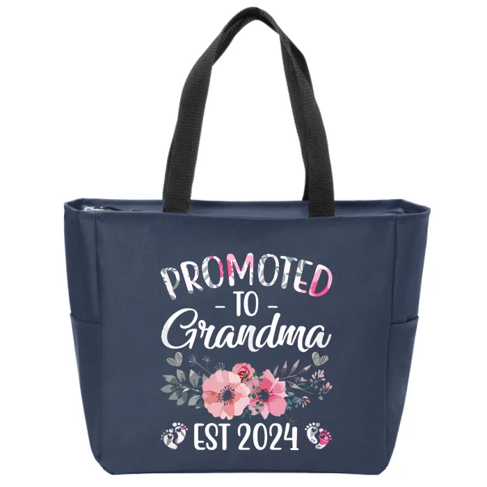 Promoted To Grandma Est 2024 Floral Pregnancy Announcement Zip Tote Bag