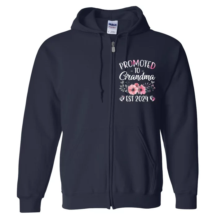 Promoted To Grandma Est 2024 Floral Pregnancy Announcement Full Zip Hoodie